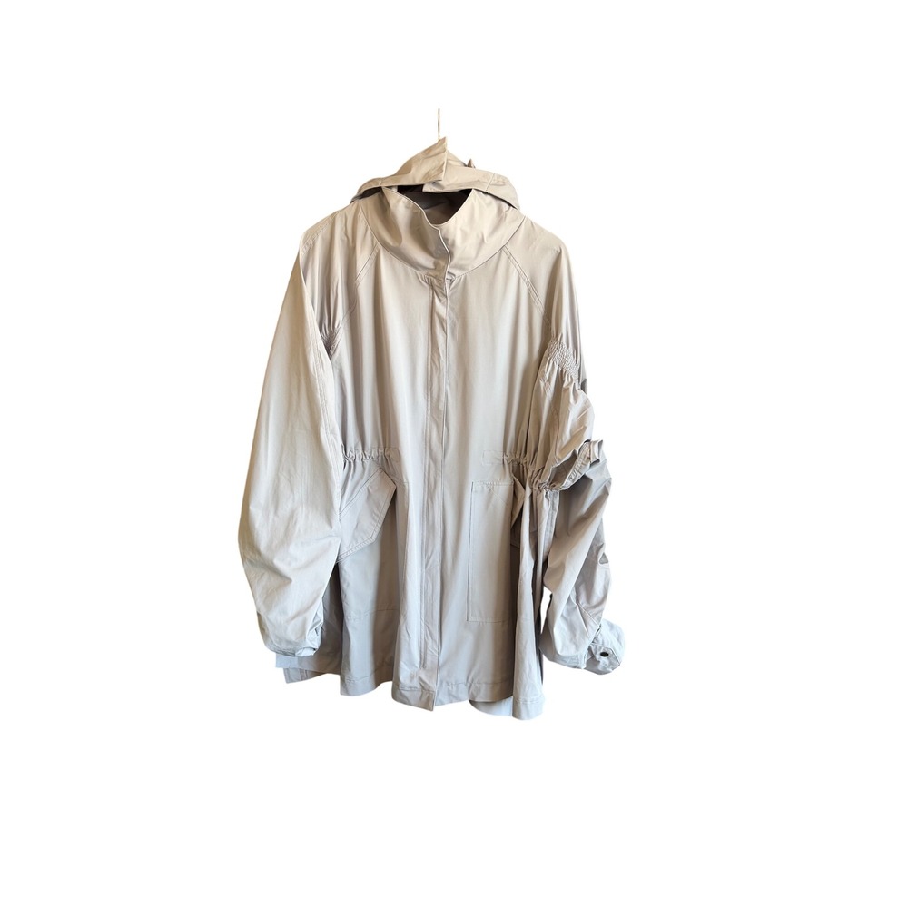 Fabletics Cargo Windbreaker Jacket Womens 2X XXL Light Grey Adjustable Utility